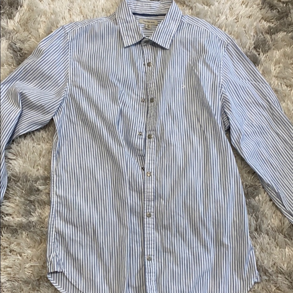 Calvin Klein blue & white stripes button shirt